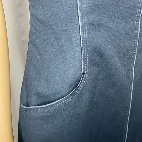 Tahari Blue Cotton Blend Sheath Dress with Piping & Pockets Size 6 - Picture 3 of 9